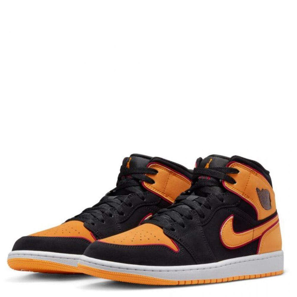 AIR JORDAN 1 MID SE Men – Black/Vivid Orange-cardinal Red-white - size 7Y